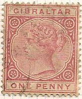 Gibraltar 1886 Postage Stamp one penny Queen Victoria red SG # 40 http://richterstamps.co.za