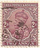 India 1911 Postage Stamp King George V two annas 2As lilac purple SG # 206 revenue http://richterstamps.co.za