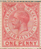  Gibraltar 1907 Postage Stamp one penny King Edward VII red SG # 67 http://www.richterstamps.co.za Revenue Crown