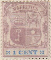 Mauritius 1895 Postage Stamp Coat of Arms 1 cent purple blue SG # 127 ship key star shield http://richterstamps.co.za