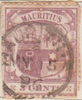 Mauritius 1895 Postage Stamp Coat of Arms 3 cents purple SG # 129 ship key star shield http://richterstamps.co.za