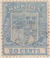 Mauritius 1910 Postage Stamp Coat of Arms 20 cents blue SG # 220 ship key star shield http://www.richterstamps.co.za revenue