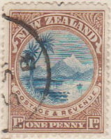 New Zealand 1898 Postage Stamp 1d One penny brown blue SG # 247 http://www.richterstamps.co.za revenue Lake Raupo and Mount Ruapehu
