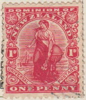 New Zealand 1909 Postage Stamp 1d one penny red SG # 405 http://www.richterstamps.co.za revenue dominion of universal