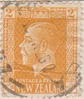 New Zealand 1915 Postage Stamp King George V 2d two penny yellow SG # 439 http://www.richterstamps.co.za revenue crown