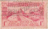 New Zealand 1925 Postage Stamp Dunedin Exhibition 1d one penny red on rose SG # 464 http://www.richterstamps.co.za Buildings and South Seas 1926