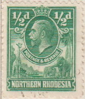 Northern Rhodesia 1925 King George V Postage Stamp ½d green SG # 1 http://www.richterstamps.co.za Revenue Giraffe Elephant Crown