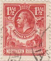 Northern Rhodesia 1925 King George V Postage Stamp 1½d red SG # 3 http://www.richterstamps.co.za Revenue Giraffe Elephant Crown