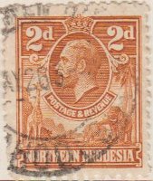 Northern Rhodesia 1925 King George V Postage Stamp 2d orange SG # 4 http://www.richterstamps.co.za Revenue Giraffe Elephant Crown