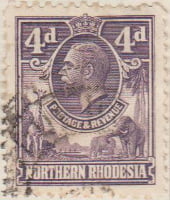 Northern Rhodesia 1925 King George V Postage Stamp 4d purple violet SG # 6 http://www.richterstamps.co.za Revenue Giraffe Elephant Crown