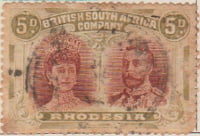 Rhodesia 1910 Postage Stamp 5d purple olive SG # 141 http://www.richterstamps.co.za British South Africa Company King George V & Queen