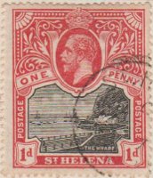 Saint Helena St 1912 Postage Stamp 1d one penny black red SG # 73 http://www.richterstamps.co.za King George V The Wharf crown 1903 Medallion