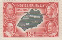 Saint Helena St 1934 Postage Stamp 1½d black red SG # 116 http://www.richterstamps.co.za 1834 Map King William IV, Queen Victoria, King Edward VII, King George V
