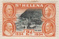 Saint Helena St 1934 Postage Stamp 2d black orange SG # 117 http://www.richterstamps.co.za 1834 quay King William IV, Queen Victoria, King Edward VII, King George V