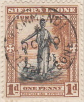 Sierra Leone 1933 Postage Stamp 1d one penny black brown SG # 169 http://www.richterstamps.co.za Revenue The Centenary of Abolition of Slavery and of Death of William Wilberforce dated 1833-1933 "Freedom"