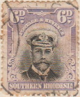 Southern Rhodesia 1924 Postage Stamp 6d black mauve purple SG # 7 http://www.richterstamps.co.za King George V wearing Naval Cap & Revenue