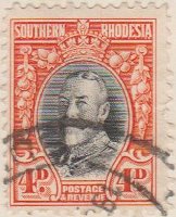 Southern Rhodesia 1931 Postage Stamp 4d black red SG # 19 http://www.richterstamps.co.za King George V Crown & Revenue