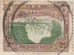 Southern Rhodesia 1932 Postage Stamp 2d green brown SG # 29 http://www.richterstamps.co.za Victoria Falls
