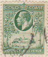 Gold Coast 1928 Postage Stamp King George V Christiansborg Castle ½ d green SG # 103 revenue crown http://www.richterstamps.co.za palm tree