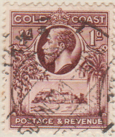 Gold Coast 1928 Postage Stamp King George V Christiansborg Castle 1 d brown SG # 104 revenue crown http://www.richterstamps.co.za palm tree