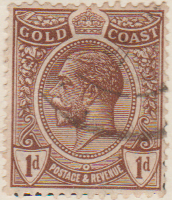 Gold Coast 1913 Postage Stamp King George V 1 d brown SG # 87 revenue crown http://richterstamps.co.za