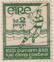 Ireland 1934 Postage Stamp 50th Anniversary of Gaelic Athletic Association 2 eire green SG # 98 1884 hurler http://richterstamps.co.za