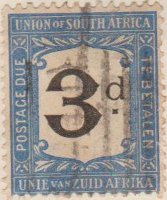 South Africa 1914 Postage Due Stamp 3d blue black SG # D4 http://www.richterstamps.co.za Union of South Africa Unie van Zuid Afrika Te Betalen