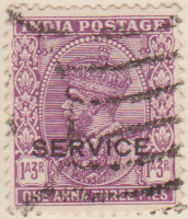 India 1932 Postage Stamp King George V 1A3Ps one anna three pies purple lilac SG # O128 Official overprint service http://richterstamps.co.za