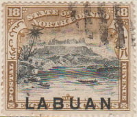 Labuan 1894 Postage Stamp State of North Borneo 18 Eighteen cents Black Olive SG # 71 revenue Mount Kinabalu http://richterstamps.co.za