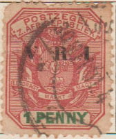 Transvaal 1900 Postage Stamp 1d green red SG # 227 http://www.richterstamps.co.za Coat of Arms Featuring Wagon with Pole Lion Eendrag Maakt Magt Postzegel Z.Afr.Republiek Overprint V.R.I.