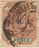 Transvaal 1900 Postage Stamp 2d pence green brown SG # 228 http://www.richterstamps.co.za Coat of Arms Featuring Wagon with Pole Lion Eendrag Maakt Magt Postzegel Z.Afr.Republiek Overprint V.R.I.