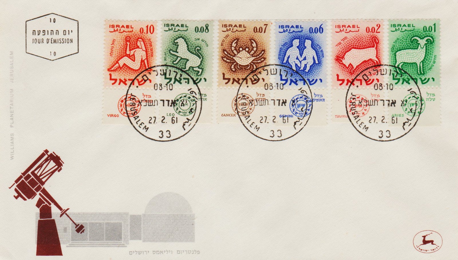 Israel-FDC-1961.1-ZZA12
