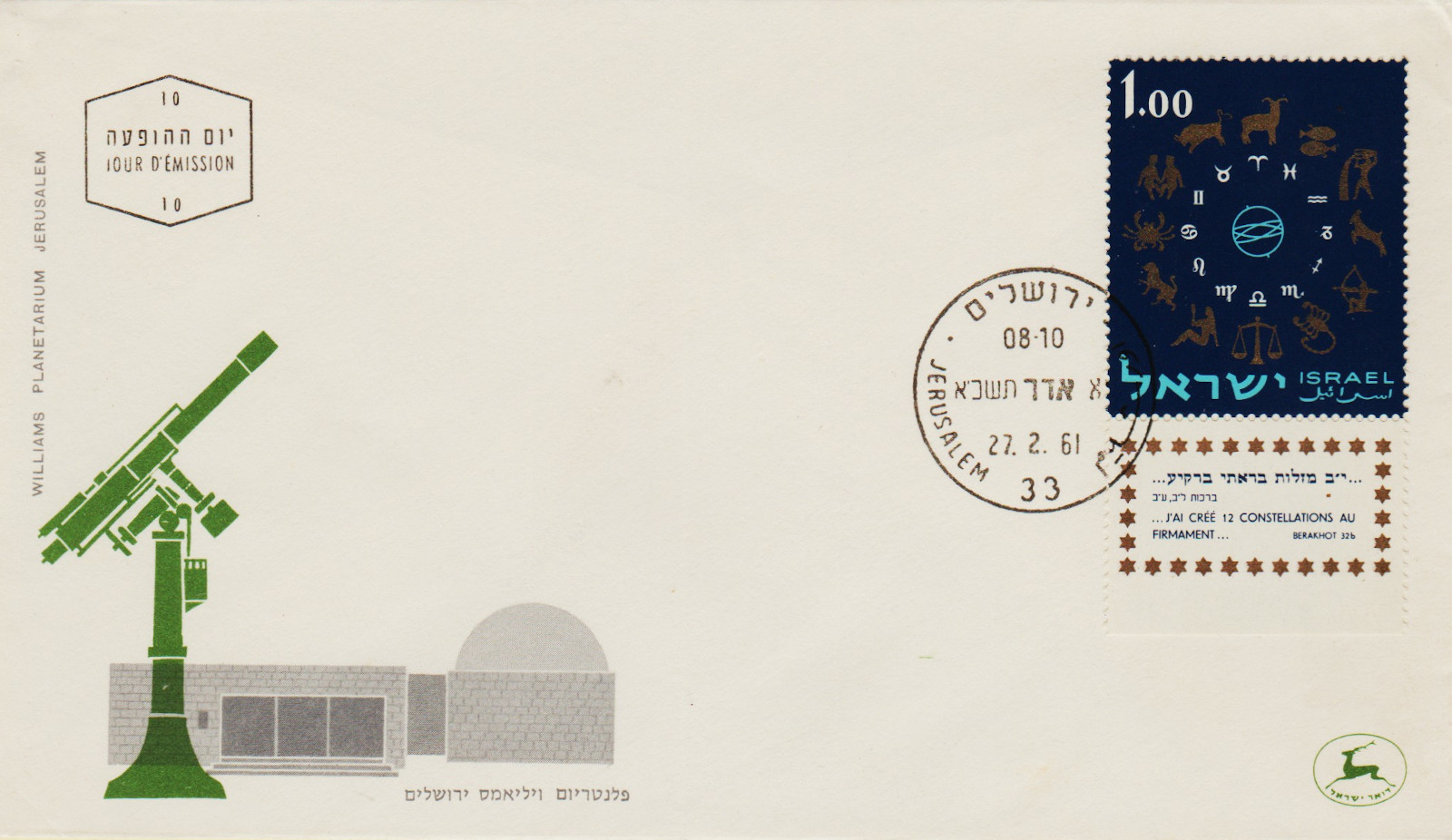 Israel-FDC-1961.2-ZZA11